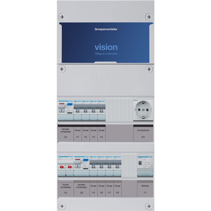 Groepenkast Hager | 8 Groepen 8 x Lichtgroepen 1 x Beltransformator 1 x Wandcontactdoos | 1 Fase | VKG44E-TW