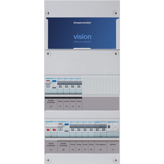 Groepenkast Hager | 9 Groepen 8 x Lichtgroepen 1 x Fornuisgroep 1 x Beltransformator | 1 Fase | VKG44E-FT