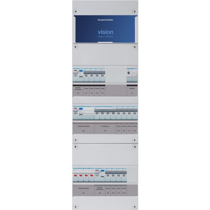 Groepenkast Hager | 13 Groepen 12 x Lichtgroepen 1 x Krachtgroep 1 x Beltransformator | 3 Fase | VKG444M-KT