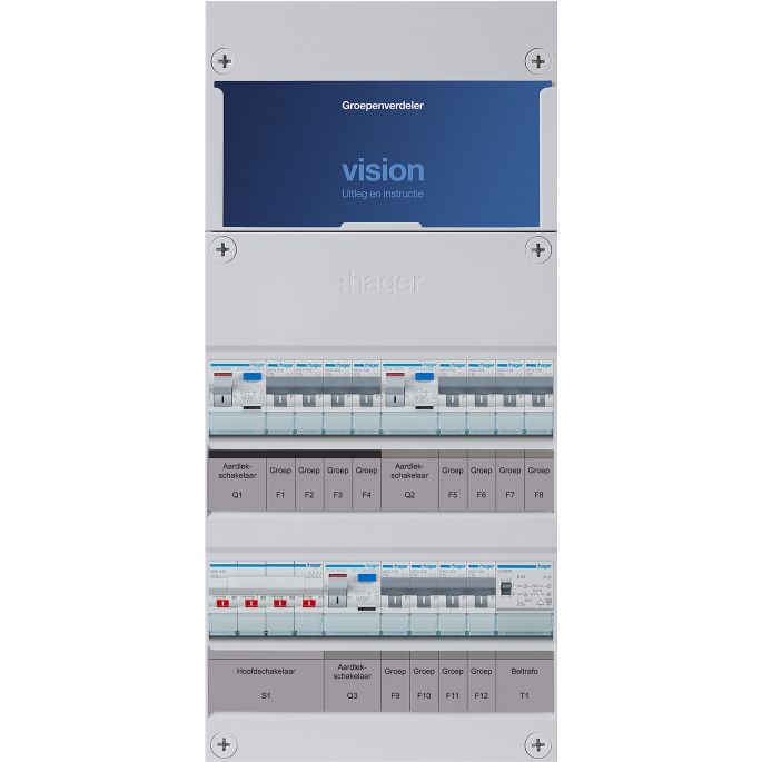 Groepenkast Hager | 12 Groepen 12 x Lichtgroepen 1 x Beltransformator | 3 Fase | VKG444L-T 