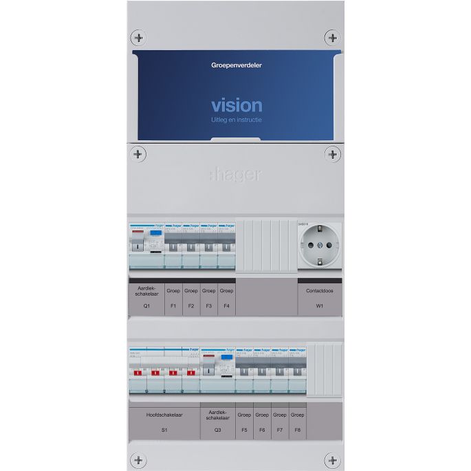 Groepenkast Hager | 8 Groepen 8 x Lichtgroepen 1 x Wandcontactdoos | 3 Fase | VKG440L-W