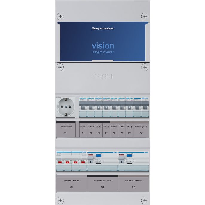 Groepenkast Hager | 8 Groepen 7 x Lichtgroepen 1 x Fornuisgroep 1 x Wandcontactdoos | 3 Fase | VKG43L-FW