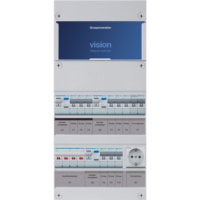 Groepenkast Hager | 10 Groepen 9 x Lichtgroepen 1 x Fornuisgroep 1 x Wandcontactdoos | 3 Fase | VKG333L-FW