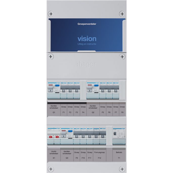 Groepenkast Hager | 10 Groepen 9 x Lichtgroepen 1 x Fornuisgroep 1 x Beltransformator | 1 Fase | VKG333E-FT