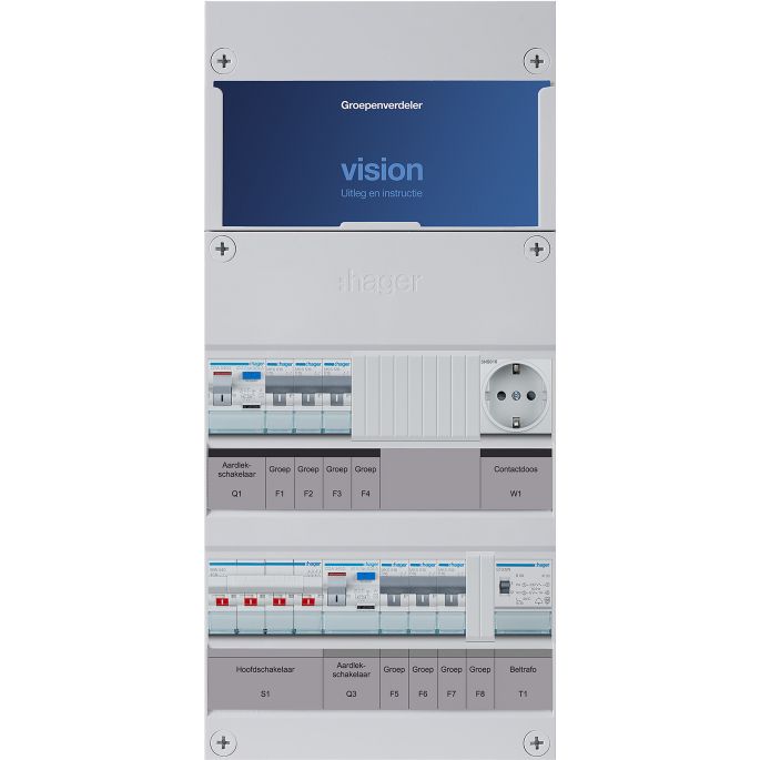 Groepenkast Hager | 6 Groepen 6 x Lichtgroepen 1 x Beltransformator 1 x Wandcontactdoos | 3 Fase | VKG330L-TW