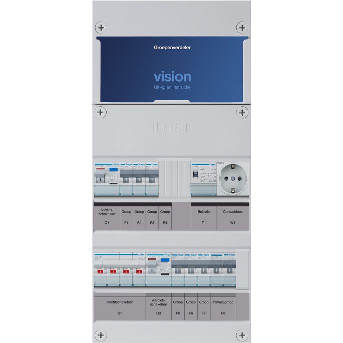 Groepenkast Hager | 7 Groepen 6 x Lichtgroepen 1 x Fornuisgroep 1 x Beltransformator 1 x Wandcontactdoos | 3 Fase | VKG330L-FTW