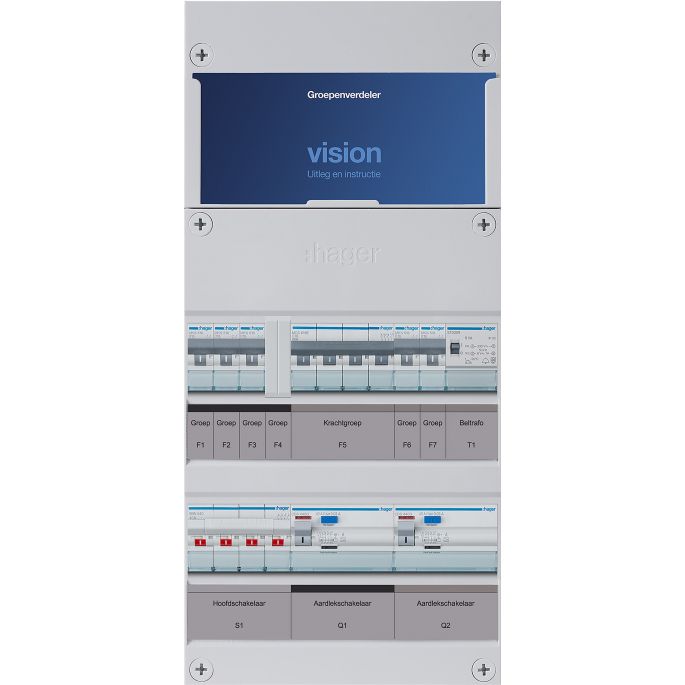 Groepenkast Hager | 6 Groepen 5 x Lichtgroepen 1 x Krachtgroep 1 x Beltransformator | 3 Fase | VKG32L-KT 