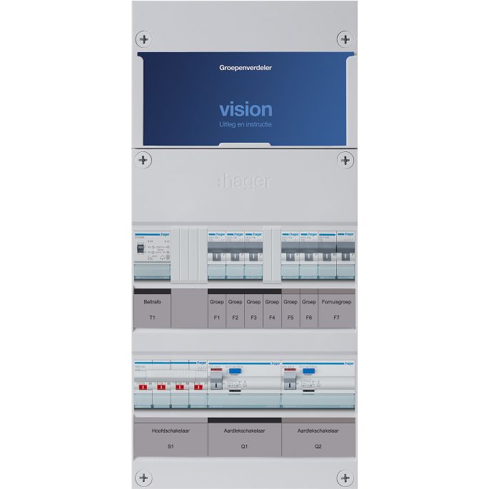 Groepenkast Hager | 6 Groepen 5 x Lichtgroepen 1 x Fornuisgroep 1 x Beltransformator | 3 Fase | VKG32L-FT