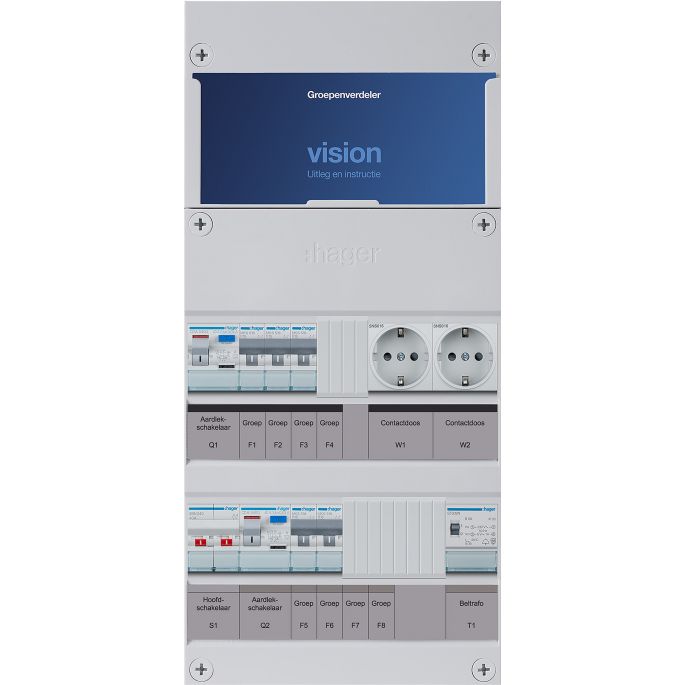 Groepenkast Hager | 5 Groepen 5 x Lichtgroepen 1 x Beltransformator 2 x Wandcontactdozen | 1 Fase | VKG32E-TWW