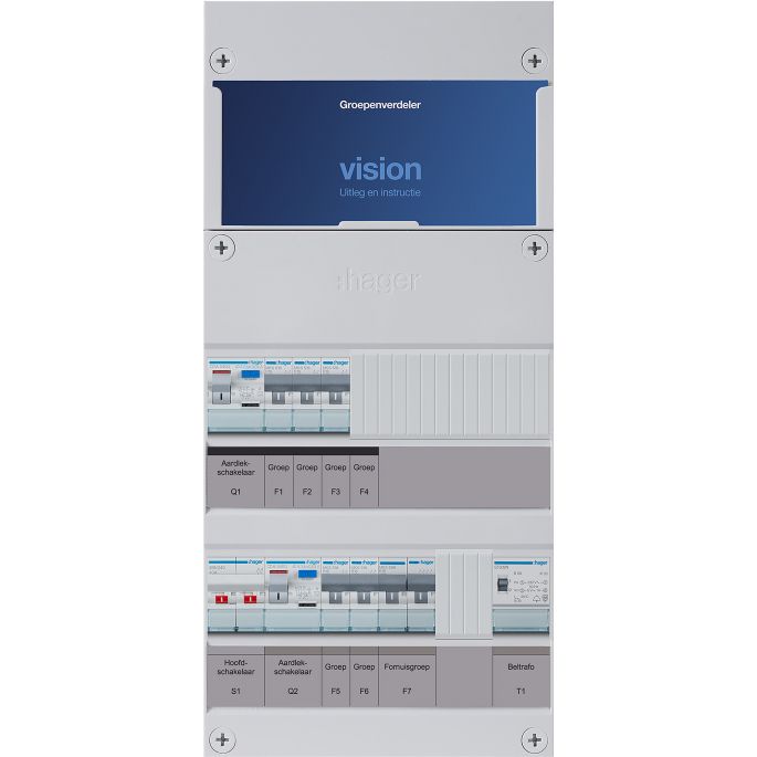 Groepenkast Hager | 6 Groepen 5 x Lichtgroepen 1 x Fornuisgroep 1 x Beltransformator | 1 Fase | VKG32E-FT