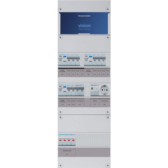Groepenkast Hager | 9 Groepen 8 x Lichtgroepen 1 x Fornuisgroep 1 x Beltransformator 1 x Wandcontactdoos | 3 Fase | VKG323M-FTW