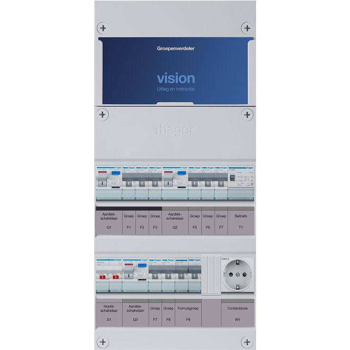 Groepenkast Hager | 9 Groepen 8 x Lichtgroepen 1 x Fornuisgroep 1 x Beltransformator 1 x Wandcontactdoos | 1 Fase | VKG323E-FTW