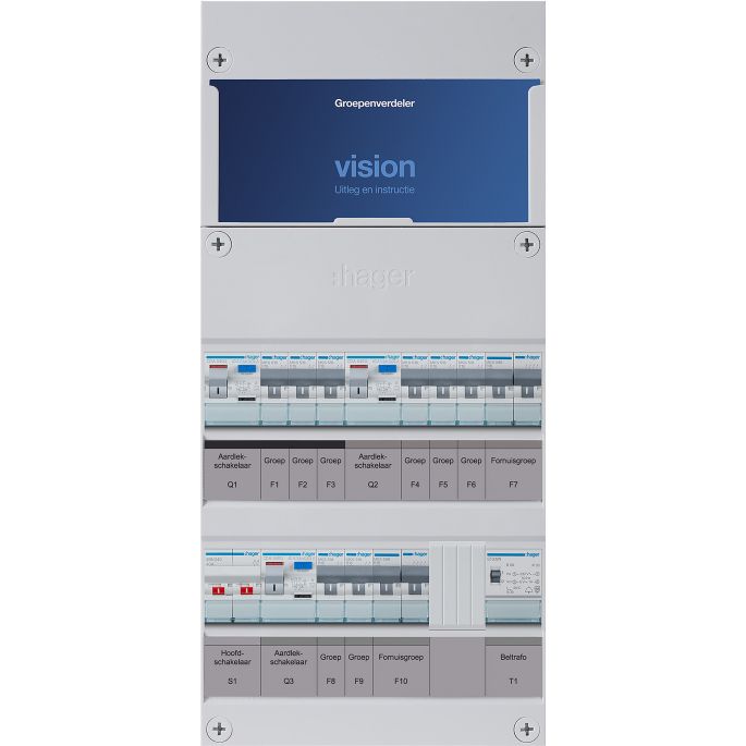 Groepenkast Hager | 10 Groepen 8 x Lichtgroepen 2 x Fornuisgroepen 1 x Beltransformator | 1 Fase | VKG323E-FFT