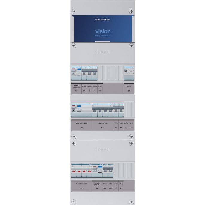 Groepenkast Hager | 8 Groepen 7 x Lichtgroepen 1 x Krachtgroep 1 x Beltransformator | 3 Fase | VKG322M-KT