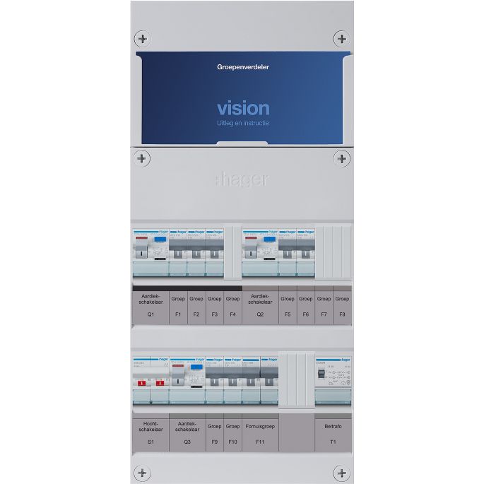 Groepenkast Hager | 8 Groepen 7 x Lichtgroepen 1 x Fornuisgroep 1 x Beltransformator | 1 Fase | VKG322E-FT