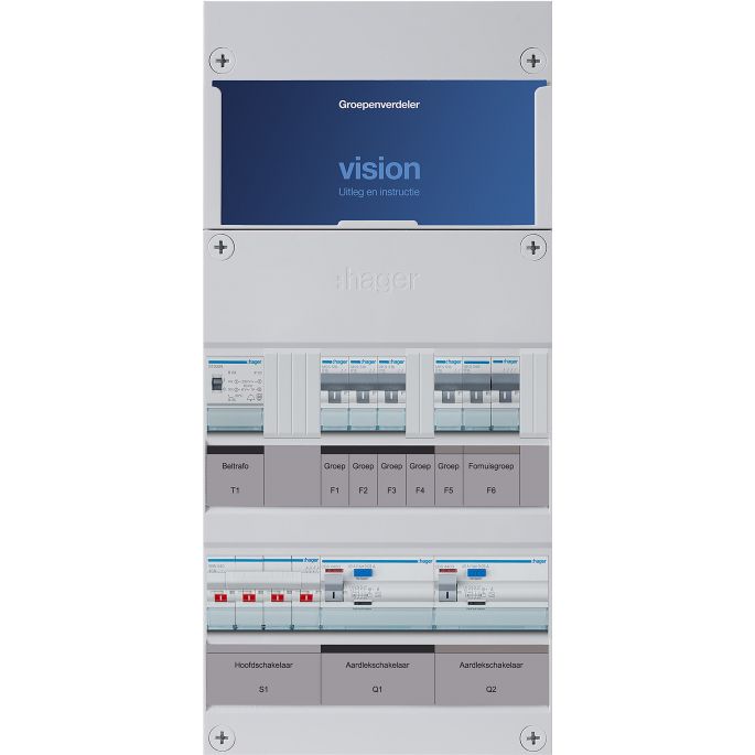 Groepenkast Hager | 5 Groepen 4 x Lichtgroepen 1 x Fornuisgroep 1 x Beltransformator | 3 Fase | VKG31L-FT