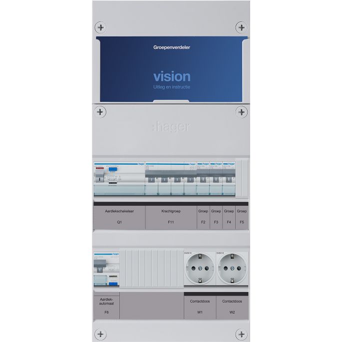 Groepenkast Hager | 5 Groepen 4 x Lichtgroepen 1 x Krachtgroepen 2 x Wandcontactdozen | 3 Fase | VKG310U-KWW