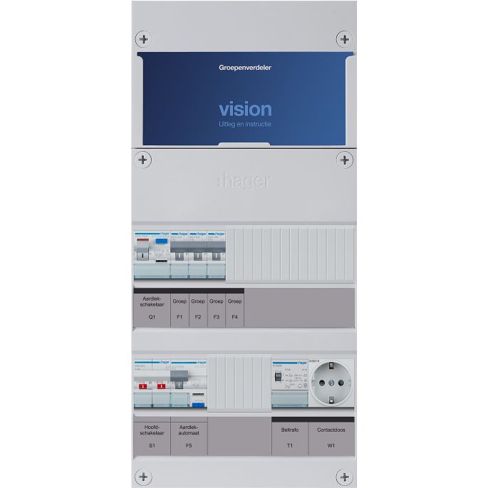 Groepenkast Hager | 4 Groepen 4 x Lichtgroepen 1 x Beltransformator 1 x Wandcontactdoos | 1 Fase | VKG310D-TW