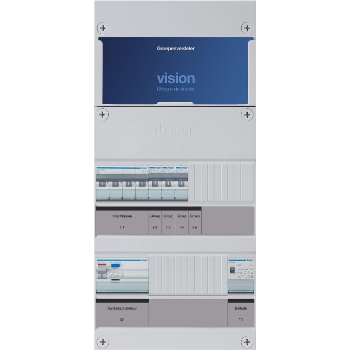 Groepenkast Hager | 4 Groepen 3 x Lichtgroepen 1 x Krachtgroep 1x Beltransformator | 3 Fase | VKG300U-KT