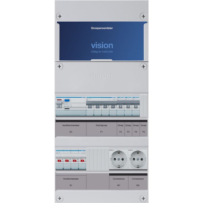 Groepenkast Hager | 4 Groepen 3 x Lichtgroepen 1 x Krachtgroep 2 x Wandcontactdozen | 3 Fase | VKG300K-KWW