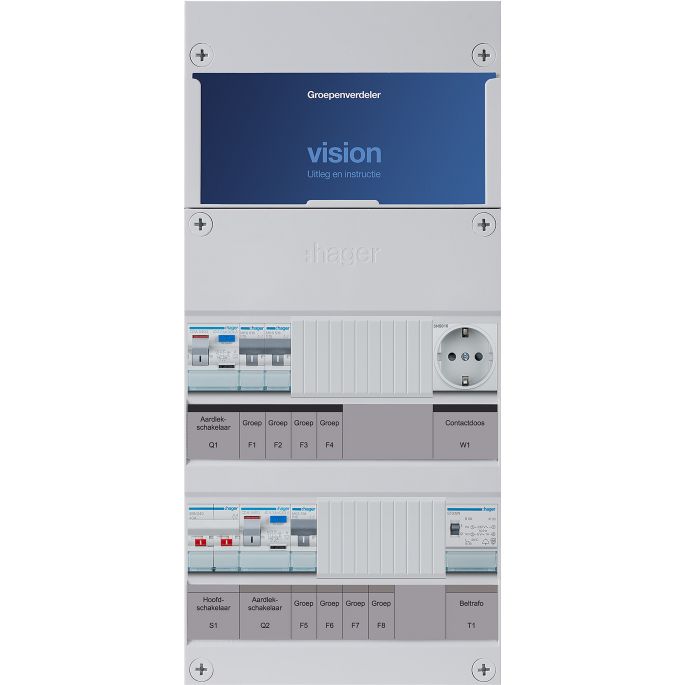 Groepenkast Hager | 3 Groepen 3 x Lichtgroepen 1 x Beltransformator 1 x Wandcontactdoos | 1 Fase | VKG21E-TW