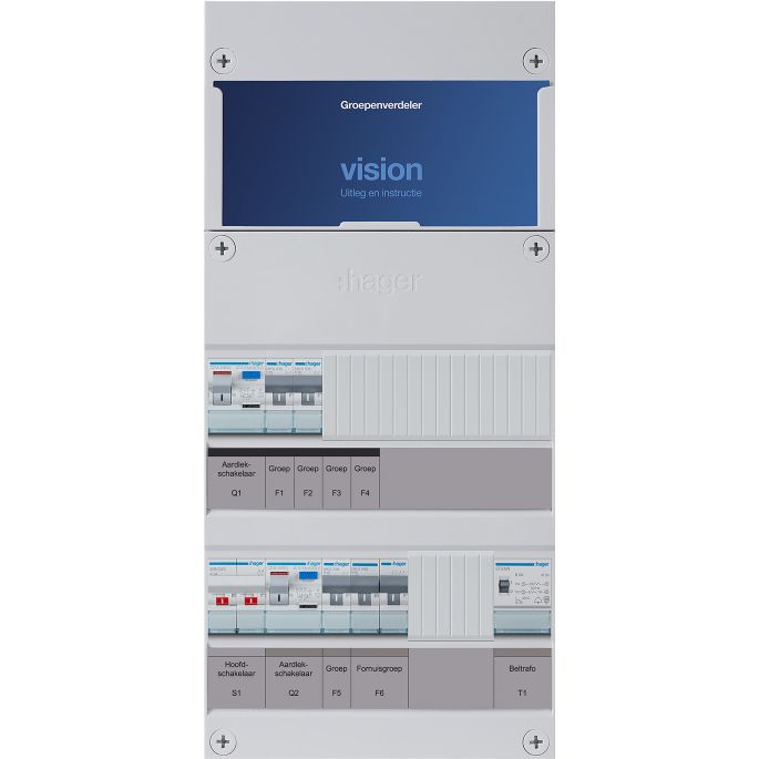 Groepenkast Hager | 4 Groepen 3 x Lichtgroepen 1 x Fornuisgroep 1 x Beltransformator | 1 Fase | VKG21E-FT