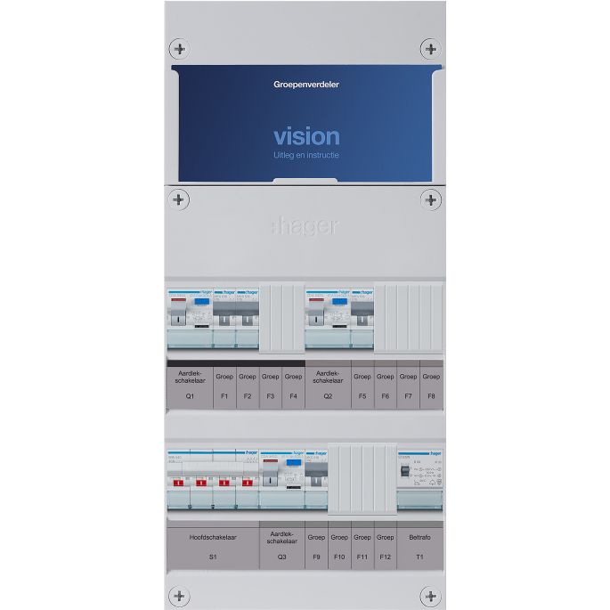 Groepenkast Hager | 4 Groepen 4 x Lichtgroepen 1 x Beltransformator | 3 Fase | VKG211L-T