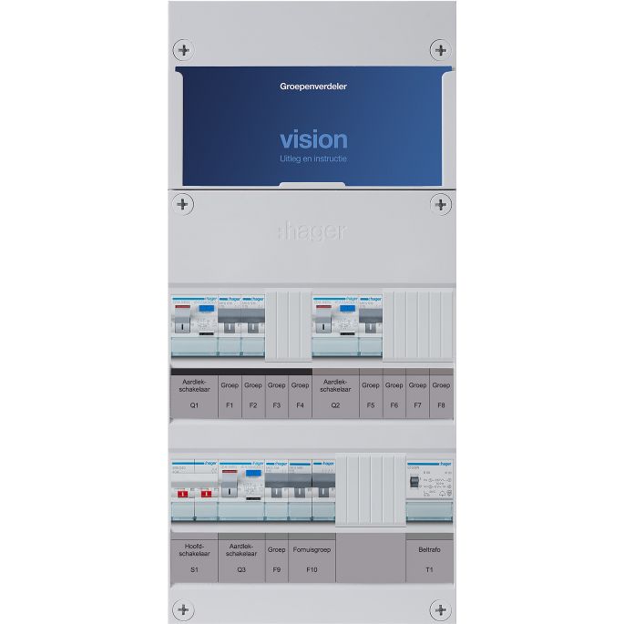 Groepenkast Hager | 5 Groepen 4 x Lichtgroepen 1 x Fornuisgroep 1 x Beltransformator | 1 Fase | VKG211E-FT