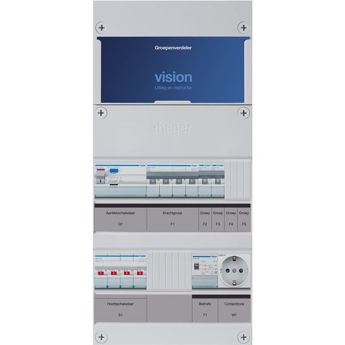 Groepenkast Hager | 3 Groepen 2 x Lichtgroepen 1 x Krachtgroep 1 x Beltransformator 1 x Wandcontactdoos | 3 Fase | VKG200K-KTW