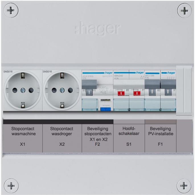 Groepenkast Hager | 2 Groepen 1 x Lichtgroep 2 x Wandcontactdozen | 1 Fase | VKG11PV-WW