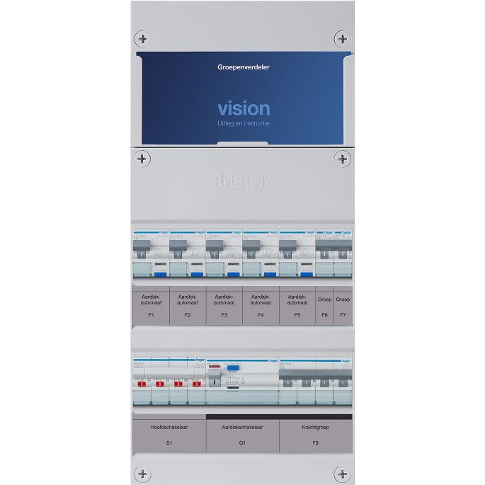 Groepenkast Hager | 8 Groepen 7 x Lichtgroep 1 x Krachtgroep | 3 Fase | VKG052K-K