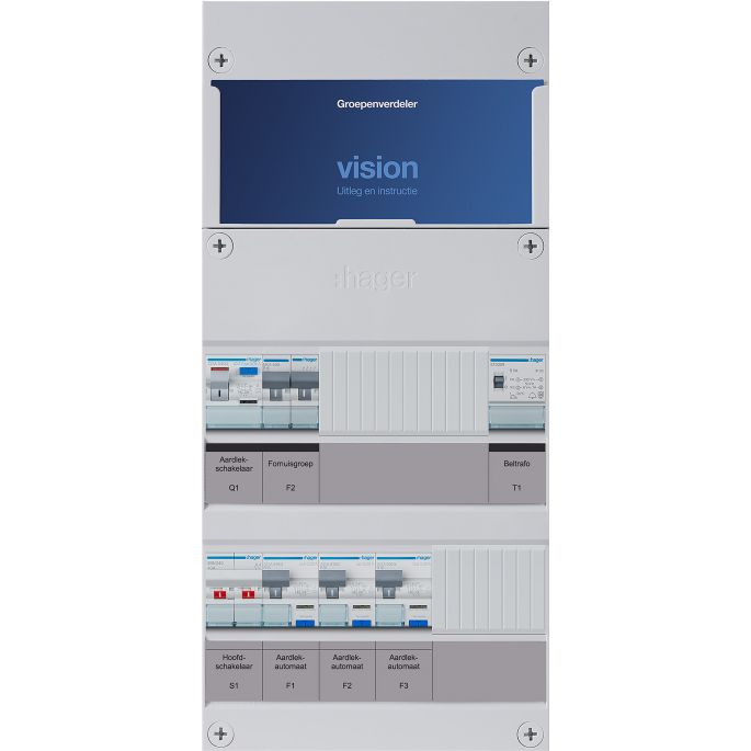 Groepenkast Hager | 4 Groepen 3 x Lichtgroepen 1 x Fornuisgroep 1 x Beltransformator| 1 Fase | VKG030D-FT