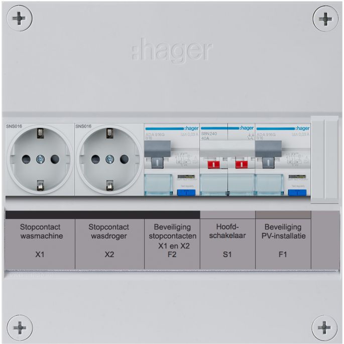 Groepenkast Hager | 2 Groepen 2 x Lichtgroepen 2 x Wandcontactdozen | 1 Fase | VKG02PV-WW