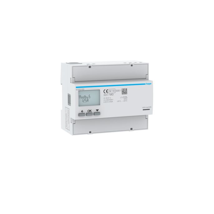 HAGER ECR310D | kWh-meter 125A, 3-fase, MID, geijkt | ECR310D