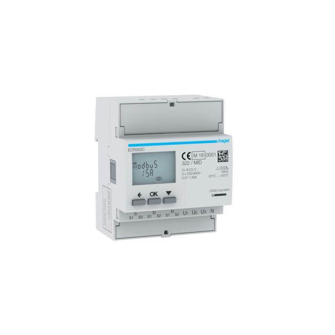 HAGER ECR300C | kWh-meter 5A, 3-fase, MID, geijkt | ECR300C