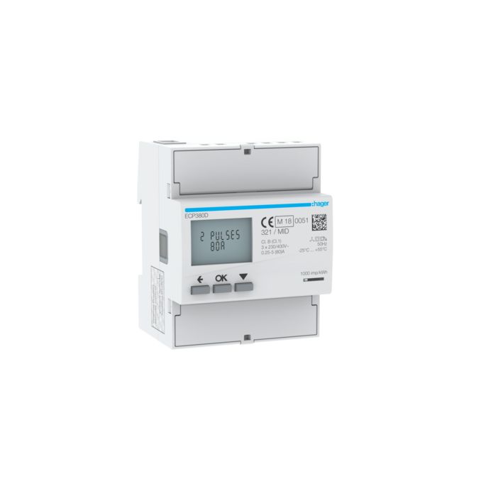 HAGER ECP380D | kWh-meter 80A, 3-fase, MID, geijkt | ECP380D