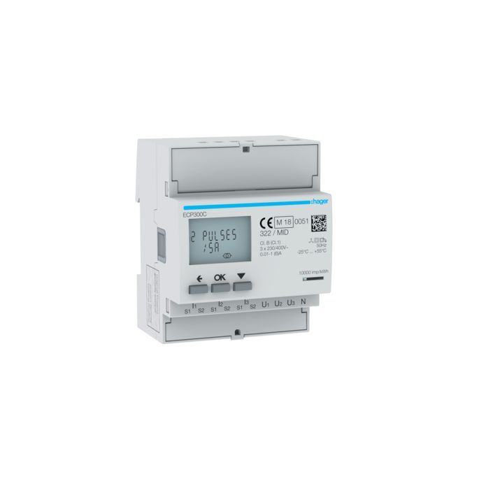 HAGER ECP300C | kWh-meter 80A, 3-fase, MID, geijkt | ECP300C