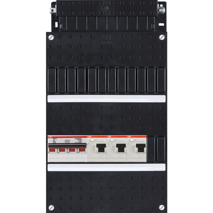 Groepenkast ABB Hafonorm | Hoofdschakelaar + 3 x aardlekschakelaar 40A 30mA | HAD303030-222+H44