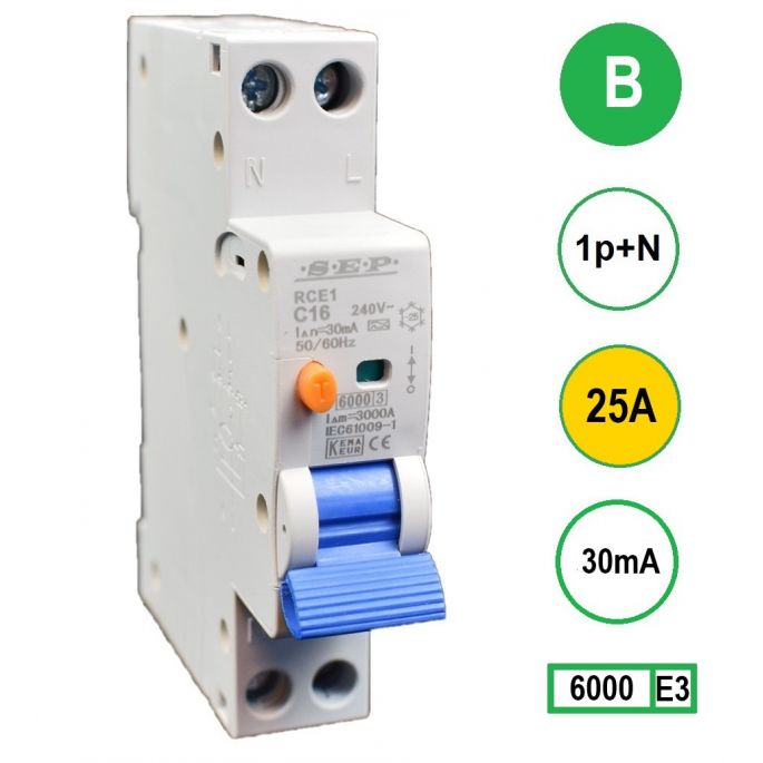 SEP aardlekautomaat / 32A, 30mA, B-kar, 1P+N (18mm) / RCE1-1NB32