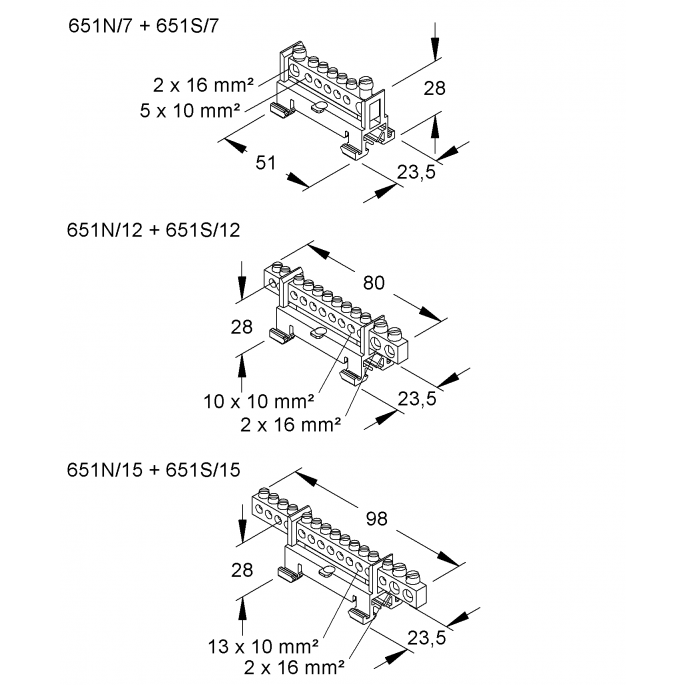 KLEINHUIS 651N/12 RAILNULKLEM 12V