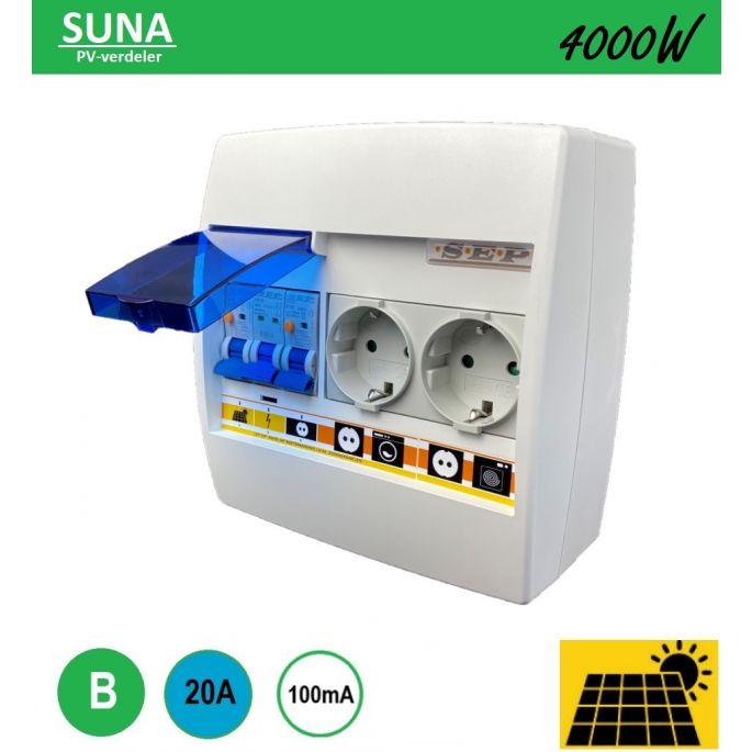 SEP PV-verdeler SUNA 4000W / 2x aardlekautomaat en 2x WCD / PV-10B20V2