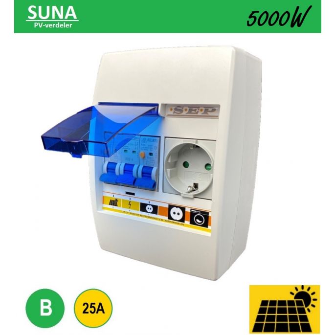 SEP PV-verdeler SUNA 5000W / 1x installatieautomaat, 1x aardlekautomaat en 1x WCD / PV-00B25V1