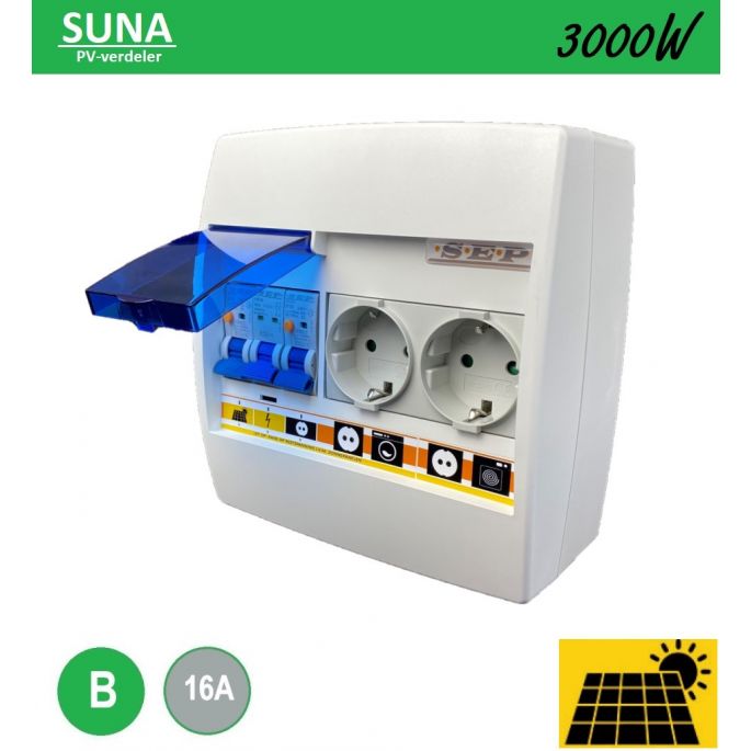 SEP PV-verdeler SUNA 3000W / 1x installatieautomaat, 1x aardlekautomaat en 2x WCD / PV-00B16V2