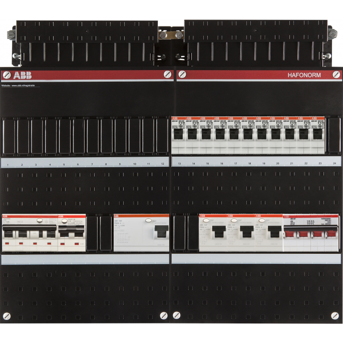 ABB Hafonorm PV-EV-WP-Groepenkast | HS 40A - 4 x ALS 63A 30mA - 11 groepen - 1 x ALA B16 300mA - 1 x ALA C16 30mA | 3-Fase | 1SPF006972F0048