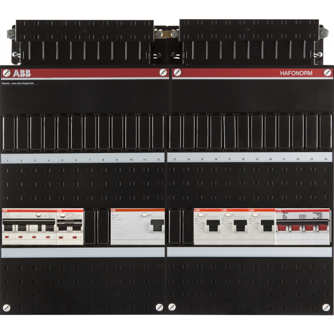 ABB Hafonorm PV-EV-WP-Groepenkast | HS 40A - 4 x ALS 63A 30mA - 0 groepen - 1 x ALA B16 300mA - 1 x ALA C16 30mA | 3-Fase | 1SPF006972F0007