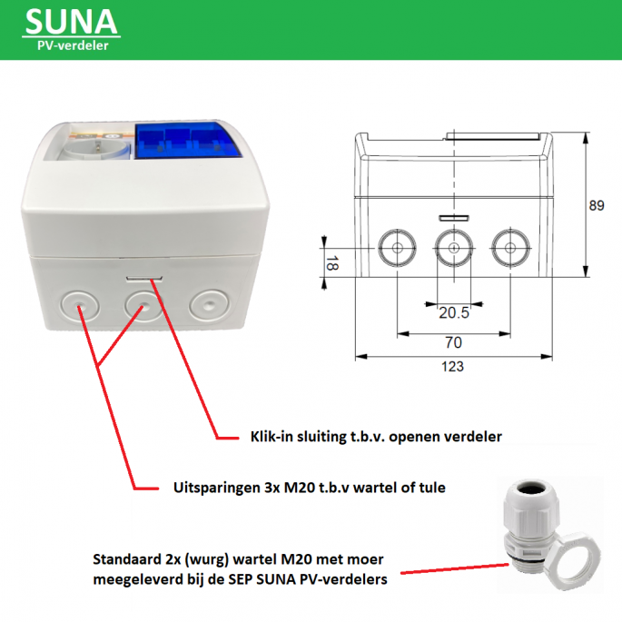 SEP PV-verdeler SUNA 5000W / 2x aardlekautomaat en 1x WCD / PV-30C25V1