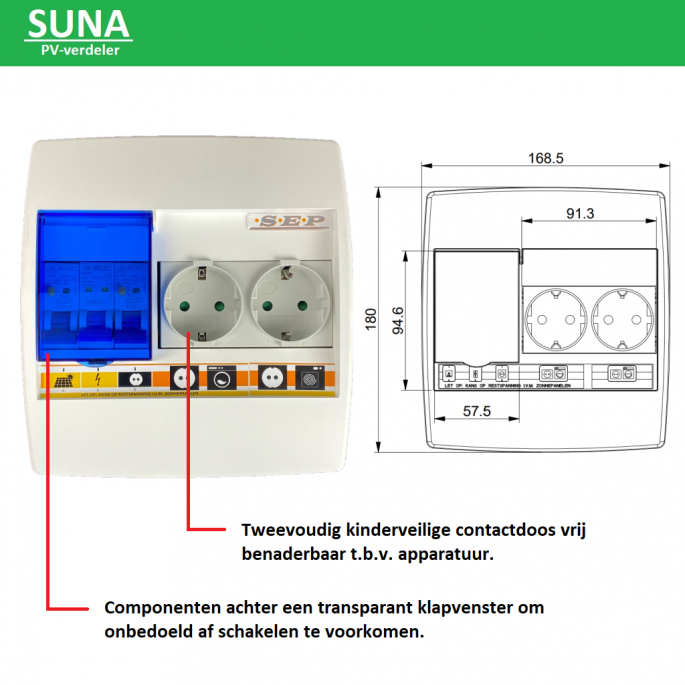 SEP PV-verdeler SUNA 4000W / 2x aardlekautomaat en 2x WCD / PV-30B20V2