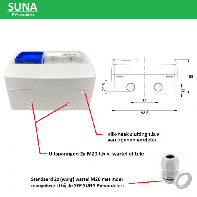 SEP PV-verdeler SUNA 5000W / 2x aardlekautomaat en 2x WCD / PV-10C25V2