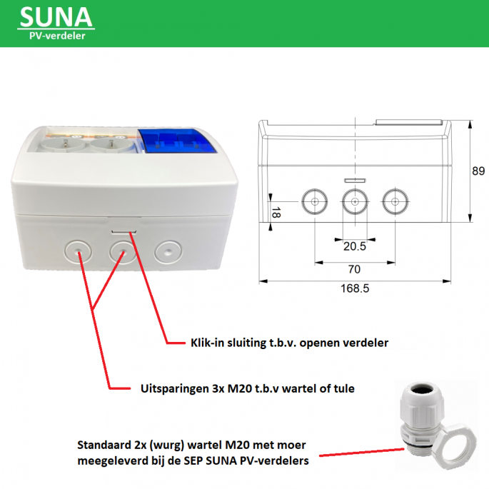 SEP PV-verdeler SUNA 3000W / 2x aardlekautomaat en 2x WCD / PV-03B16V2