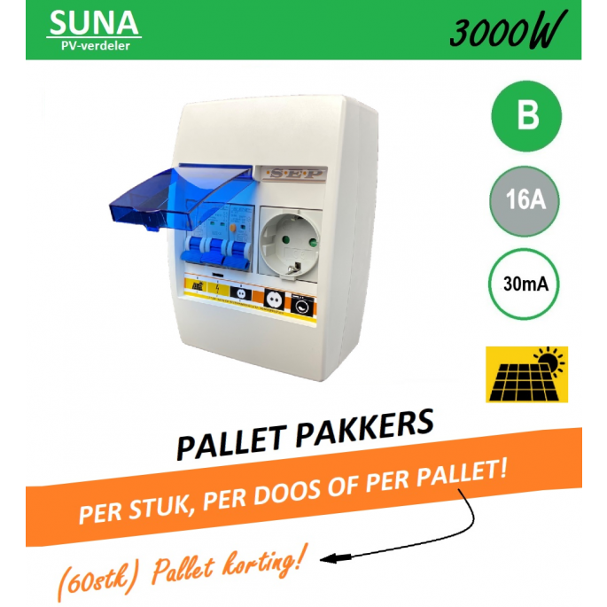 SEP PV-verdeler SUNA 3000W / 2x aardlekautomaat en 1x WCD / PV-03B16V1